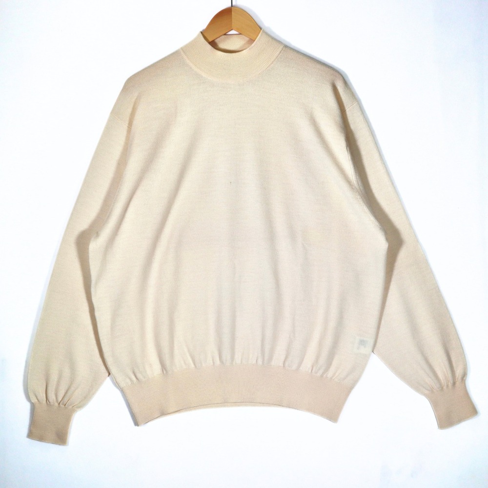 Bullock & Jones Sweater Mens XXL Cream Mock Neck 100% Merino Wool Pullover Knit⁠
